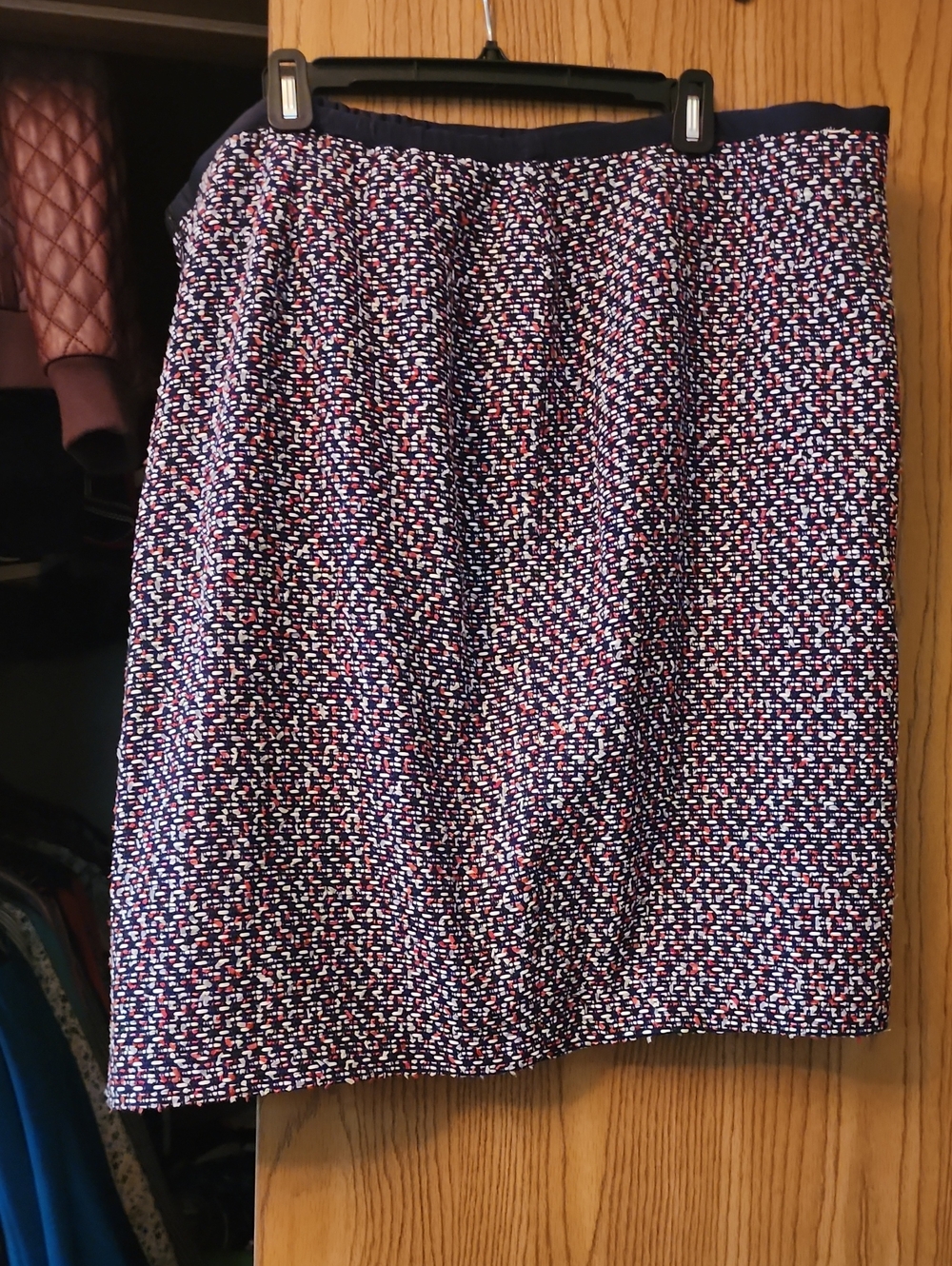 Talbots Navy Tweed Mini Skirt with Red & White Flecks